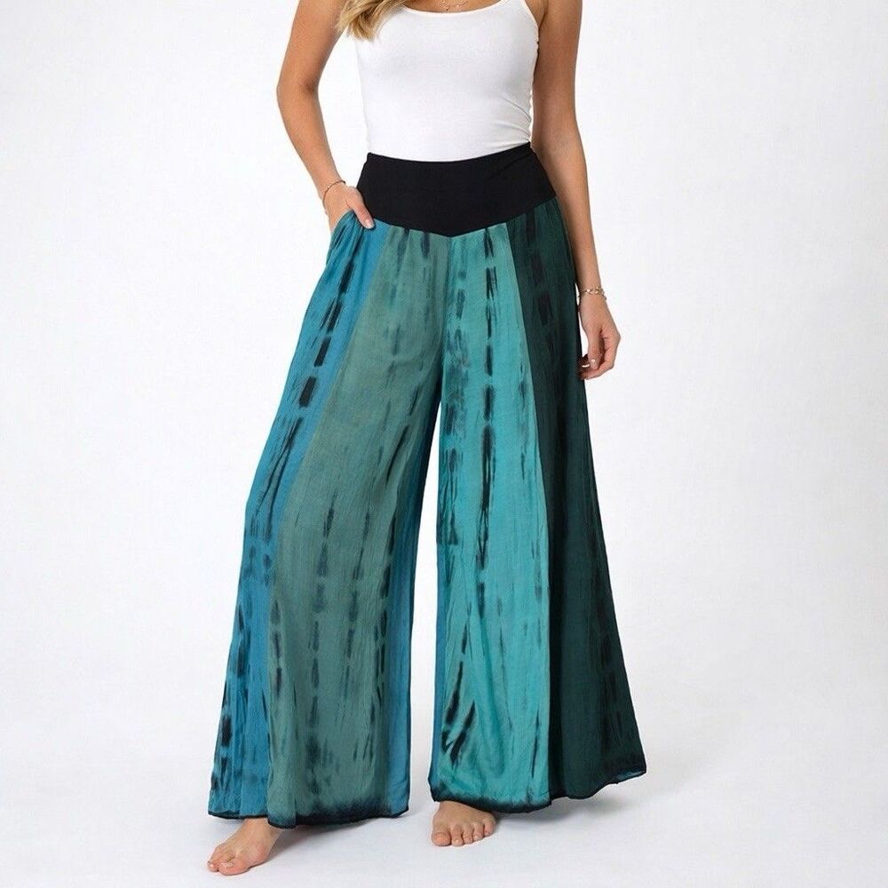 NWT Purple Moon Tie Dye Palazzo Pants Boho Festival Wide Leg Beachy S M